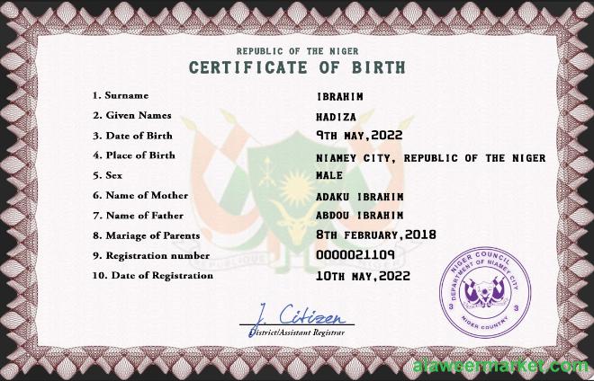 Niger vital record birth certificate PSD template